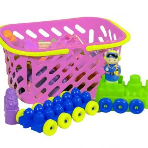 Конструктор з поїздом, 43 дет (в рожевій кошику)