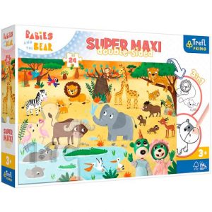 Пазли + розмальовка - (24 елм.SUPER МАХІ) - "Дітки на сафарі" /Trefl