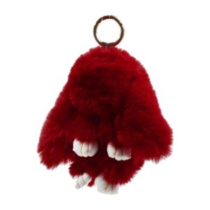 Хутряний брелок "Кролик", бордовий (23 см)