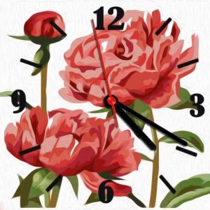 Годинник-картина за номерами "Півонії", 30х30 см