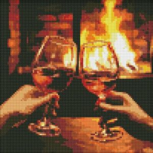 Алмазна мозаїка "Гріємось біля каміна"  30х30 см