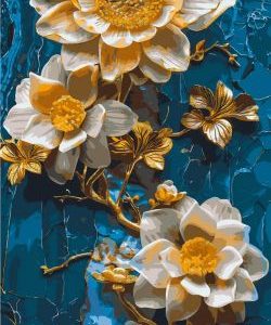 Картина по номерах з фарбами металік "Квіти на синьому тлі" 40х80 см