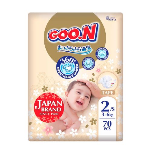 Підгузки Goo.N Premium Soft для дітей (розмір 2(S), 3-6 кг, 70 шт)