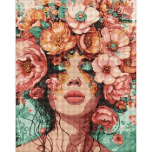 Алмазна мозаїка "Дівчина у квітах", (40х50 см.)
