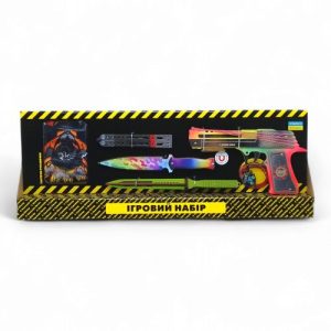 Ігровий набір "BIG BOX Ultra", деревʼяний - резинкостріл, ножі, рукавички, брелок