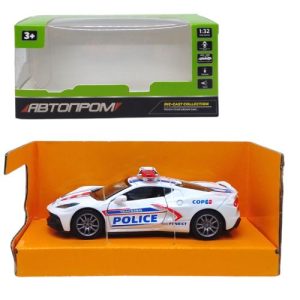 Машинка металева серії Автопром, Поліція світло, звук, двері (біла)