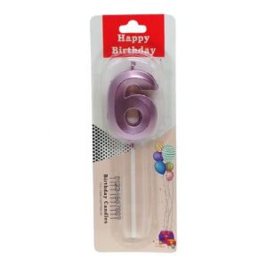 Свічка для торта "Цифра 6" металік, фіолетова