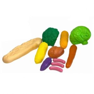 Дитячий набір продуктів: капуста, броколі, кукурудза, багет, морква, булочка, 3 сосиски