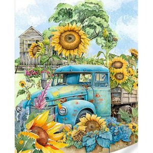 Алмазна мозаїка "Вантажівка у соняшниках" 30х40 см