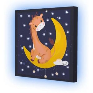 Картина по номерах  з гірляндою "Жираф на місяці", 25x25 см