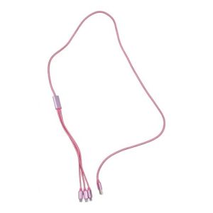 Кабель тканинний 3 в 1, MicroUSB, Type-C та Lightning (рожевий)