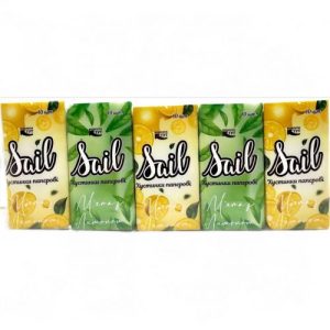 Серветки-хусточки паперові "Мʼята/Лимон", одношарові (набір: 10 упаковок; в кожній упаковці - 10 серветок)