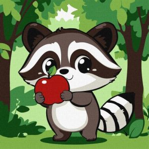 Картина за номерами "Милий єнот з яблучком" 30х30 см