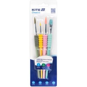 Набір із 4-x пензлів з грипом синтетика Kite Creative