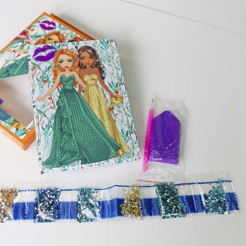 Блокнот А5 Діамантовий розпис у твердій палітурці Besties (помаранчевий)