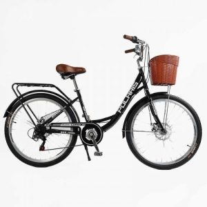 Велосипед міський Corso «Polaris» 26`` PS-80110 + КОШИК ЧОРНИЙ сталева рама 16.5``, Shimano 7 швидкостей, корзина, багажник