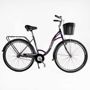 Велосипед міський Corso «FORTUNA» 28`` FR-28077 + КОШИК ТЕМНО-ФІОЛЕТОВИЙ, одношвидкісний, сталева рама 20``, корзина, багажник