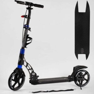 Самокат двоколісний "Best Scooter" гумовий килимок, ФАРА, переднє колесо PU 230 мм, заднє колесо 200 мм, 2 амортизатори, дискове гальмо