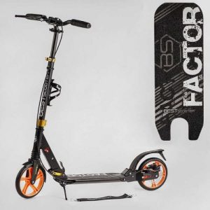 Самокат алюмінієвий "Best Scooter Factor" (ручне дискове гальмо, діаметр PU коліс - 200мм, 2 амортизатори, підсклянник)