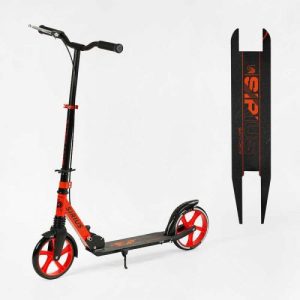 Самокат двоколісний Sirius, чорно-червоний, колеса PU 200 мм, 1 амортизатор, ручне гальмо, в коробці