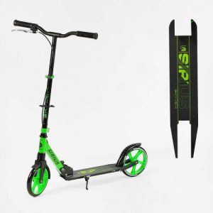 Самокат двоколісний Sirius, салатово-чорний, колеса PU 200 мм, 1 амортизатор, ручне гальмо, в коробці