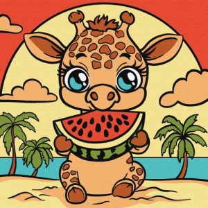 Картина за номерами "Жираф і кавун" 25х25 см