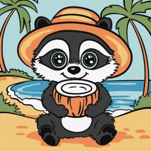 Картина за номерами "Єнот і кокос" 25х25 см