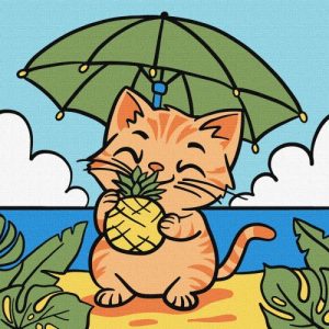 Картина за номерами "Котик і ананас" 25х25 см