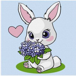 Картина за номерами "Зайчик з гортензіями" 25х25 см