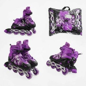 Ролики (розмір 29-33; колір - ФІОЛЕТОВИЙ;колеса PVC, устілка 16-19 см, ПЕРЕДНЄ КОЛЕСО СВІТЛО, d – 6.5 см) в сумці