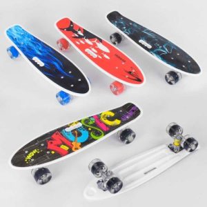 Скейт, Пенні борд "Best Board" МІКС ВИДІВ, (дека з ручкою, підшипники ABEC-7, колеса світяться PU d = 6см)