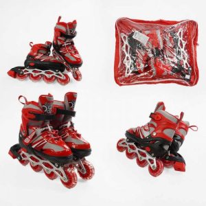 Ролики (розмір 34-38; колір – ЧЕРВОНИЙ; колеса PVC, устілка 21-24 см, ПЕРЕДНЄ КОЛЕСО СВІТЛО, d – 6.5 см) в сумці