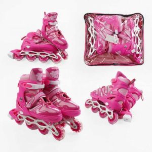 Ролики (розмір 39-43; колір – РОЖЕВИЙ; колеса PVC, устілка 25-27 см, ПЕРЕДНЄ КОЛЕСО СВІТЛО, d – 6.5 см) в сумці