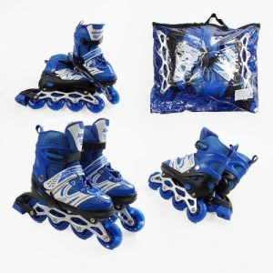 Ролики (розмір 39-43/ колір – СИНІЙ (6) колеса PU, устілка 24-27 см, ПЕРЕДНЄ КОЛЕСО СВІТЛО, d – 6.5 см) в сумці