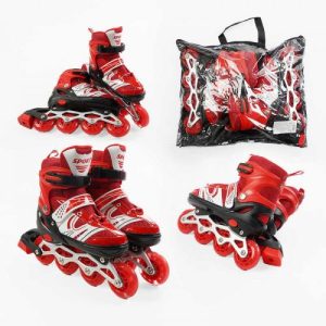 Ролики (розмір 39-43; колір – ЧЕРВОНИЙ (6) колеса PU, устілка 24-27 см, ПЕРЕДНЄ КОЛЕСО СВІТЛО, d – 6.5 см) в сумці