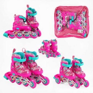 Ролики (розмір 26-28; колір РОЖЕВИЙ, колеса PVC, устілка - 15-16.5 см, d колес – 6 см, переднє зі світлом, переставні колеса) в коробці