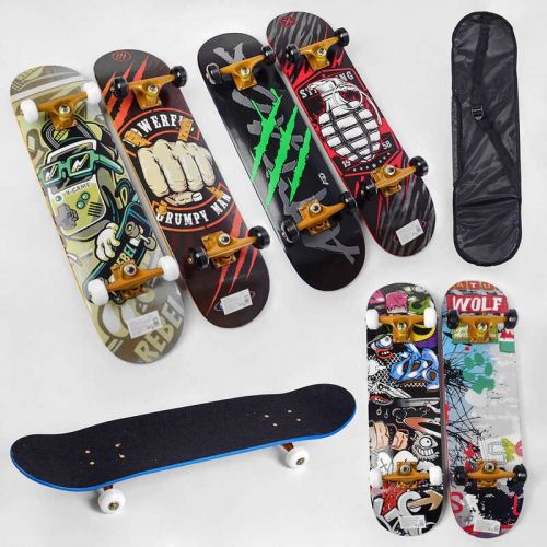 Скейт дерев'яний (мікс видів, колеса PU, діаметр 5.5 см, підшипники ABEC-7, підвіска – алюміній, амортизатор PU, в сумці)
