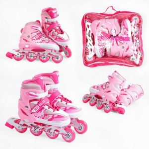 Ролики "Best Roller" (розмір 38-42; колір – РОЖЕВИЙ; колеса PU, ПЕРЕДНЄ КОЛЕСО СВІТЛО, устілка 24.5-26.5 см, d колес – 7 см) в сумці