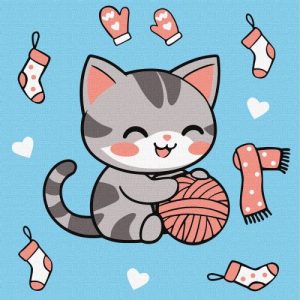 Картина по номерах для дітей "Котик і клубочок (картина №2)" 25х25 см