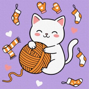 Картина по номерах для дітей "Котик і клубочок (картина №3)" 25х25 см