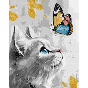 Картина за номерами "Мрійливе кошеня" з фарбами металік 40х50 см