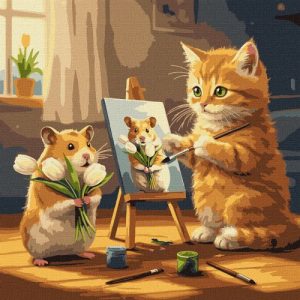 Картина по номерах "Кіт художник" 40х40 см