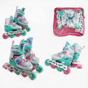 Ролики (розмір 29-33, колір БІРЮЗОВИЙ, колеса PU, d коліс – 6 см, устілка 18-20 см, підсвічування коліс, в сумці)