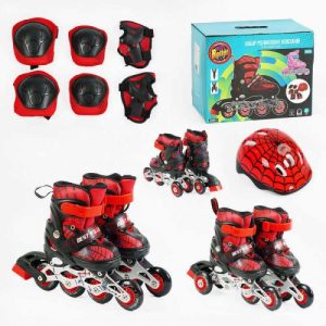 Ролики (розмір 26-28 (6) колір ЧЕРВОНИЙ, колеса PVC, d коліс – 6 см, устілка 15-17 см, переднє зі світлом, переставні колеса, шолом, захист, в коробці)