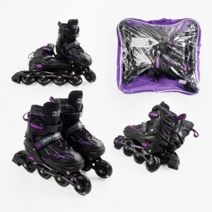Ролики (розмір 34-38, колір – ФІОЛЕТОВИЙ (6) колеса PU, устілка 20-24 см, ПЕРЕДНЄ КОЛЕСО СВІТЛО, d – 6.5 см, в сумці)