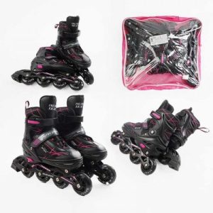 Ролики (розмір 34-38/ колір – РОЖЕВИЙ (6) колеса PU, устілка 20-24 см, ПЕРЕДНЄ КОЛЕСО СВІТЛО, d – 6.5 см, в сумці)