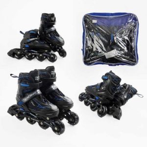 Ролики (розмір 34-38, колір – СИНІЙ (6) колеса PU, устілка 20-24 см, ПЕРЕДНЄ КОЛЕСО СВІТЛО, d – 6.5 см, в сумці)