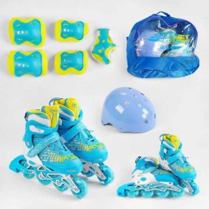 Ролики с захистом 6917-М розмір 35-38 (6) колір СИНІЙ, колеса PU, ПЕРЕДНЄ КОЛЕСО СВІТЛО, устілка 20-24 см, d колес – 6.5 см, в сумці