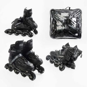 Ролики (розмір 39-43; колір – ЧОРНИЙ, колеса PU, устілка 24-28 см, ПЕРЕДНЄ КОЛЕСО СВІТЛО, d – 6.5 см, в сумці)