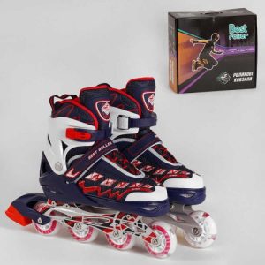 Ролики "Best Roller" розмір 30-33; СИНІЙ, колеса PU, ПЕРЕДНЄ КОЛЕСО ЗІ СВІТЛОМ, устілка - 17-19 см, d коліс – 6.5 см, в коробці)